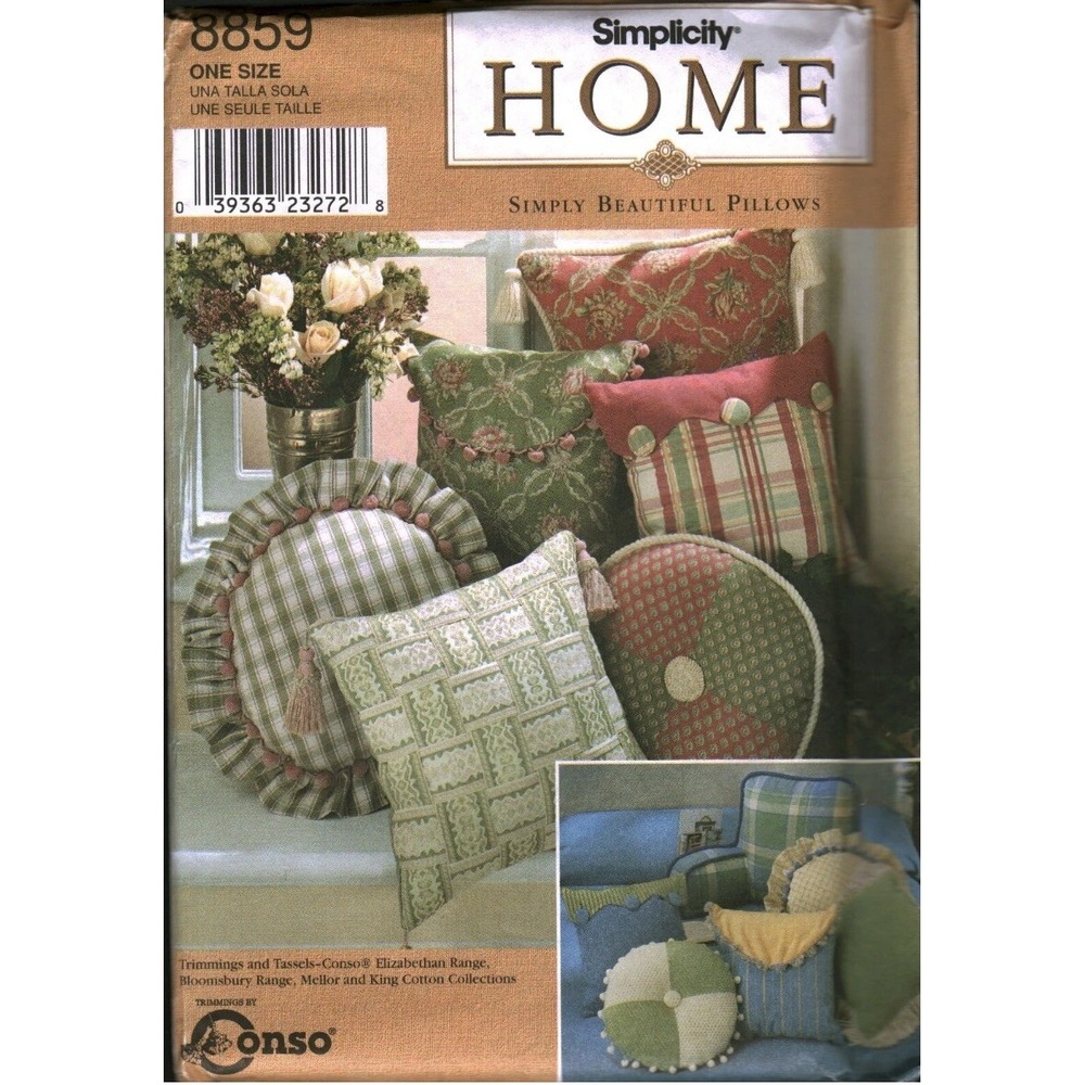 Simplicity 8859 Vintage Sewing Pattern Home Decor Pillows Set Cut Complete 1990s